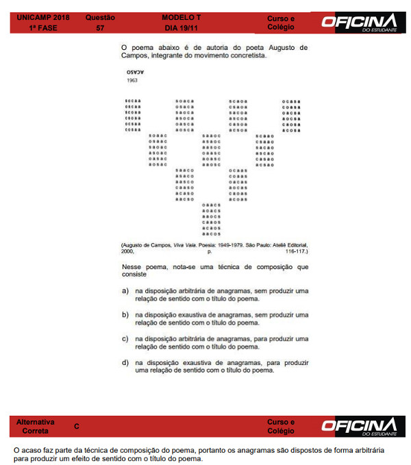 Questão 57 - Prova T - Unicamp 2018 - Brasil Escola